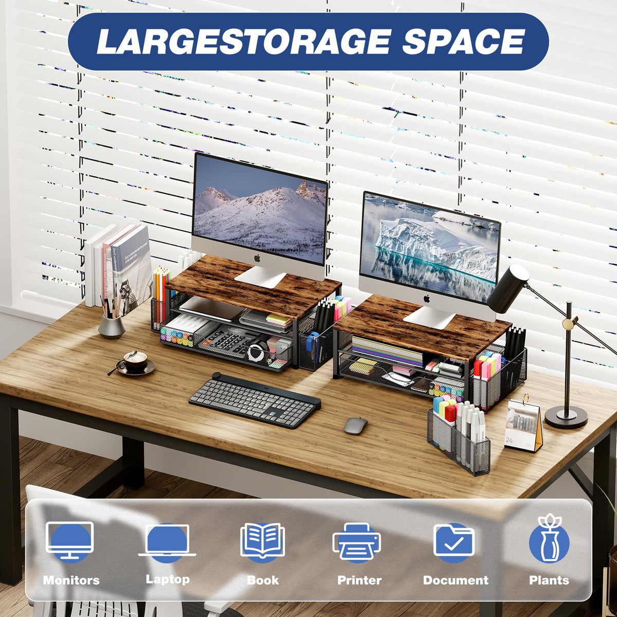 Desk Organizer and Accessories, 2-Tier Computer Monitor Stand Black