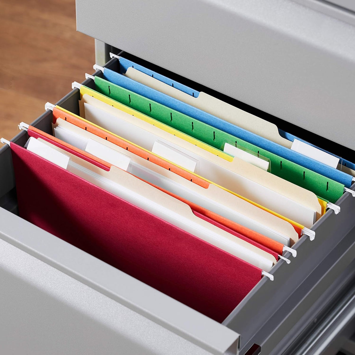 Amazon Basics Hanging File Folders with Adjustable Tabs, Sturdy Expandable Document Organizer, Letter Size 8.5x11 inch, Green, 25-Pack
