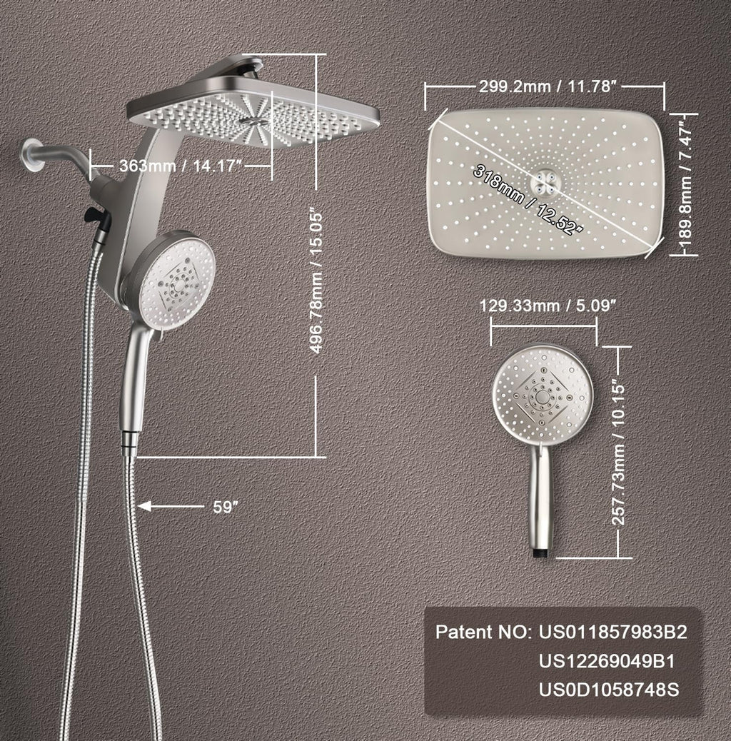 Shower Head with Rainfall Patter | Handheld Showerhead | Black | 1.8GPM