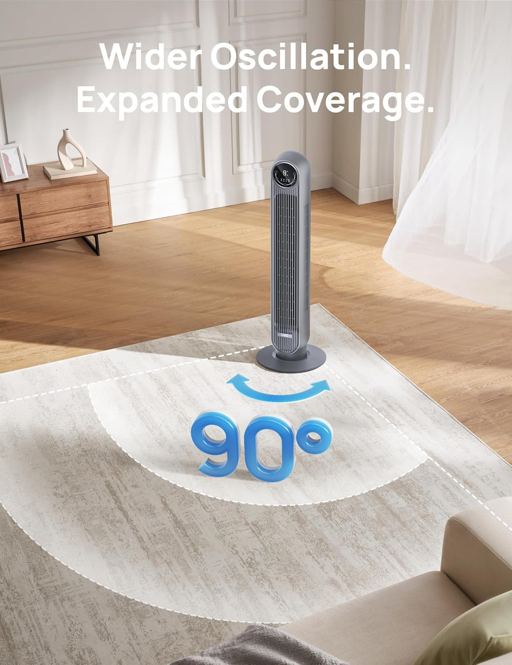 DREO Tower Fan for Bedroom, 25ft/s Velocity, 28dB Ultra Quiet, 4 Speeds