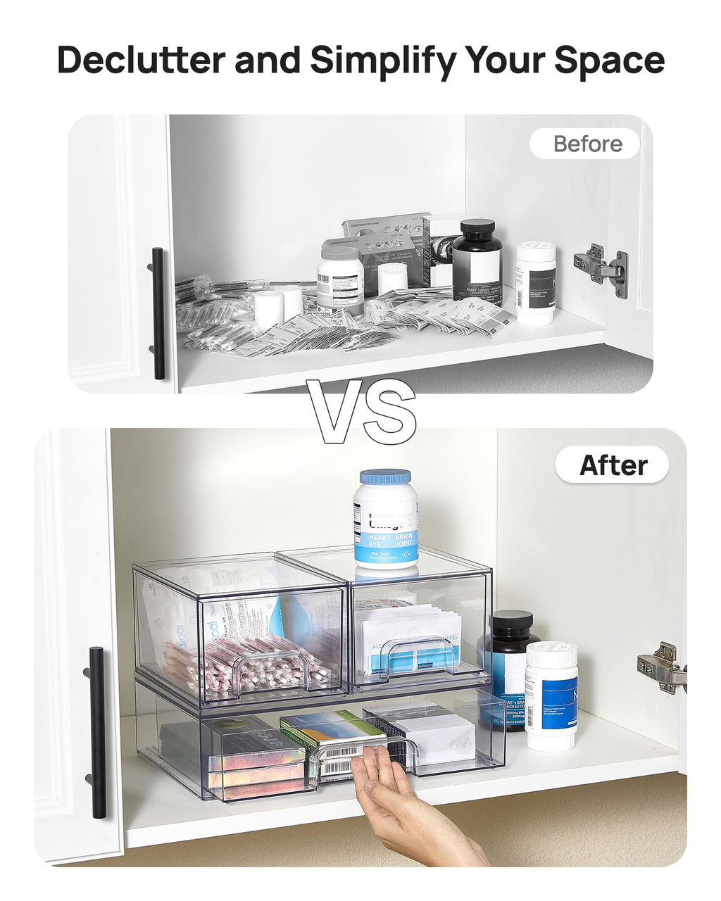 Clear Stackable Storage Drawers Set of 5, Plastic Organizer Bins |