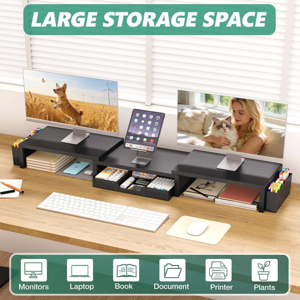 Desk Organizer and Accessories, 2-Tier Computer Monitor Stand Black
