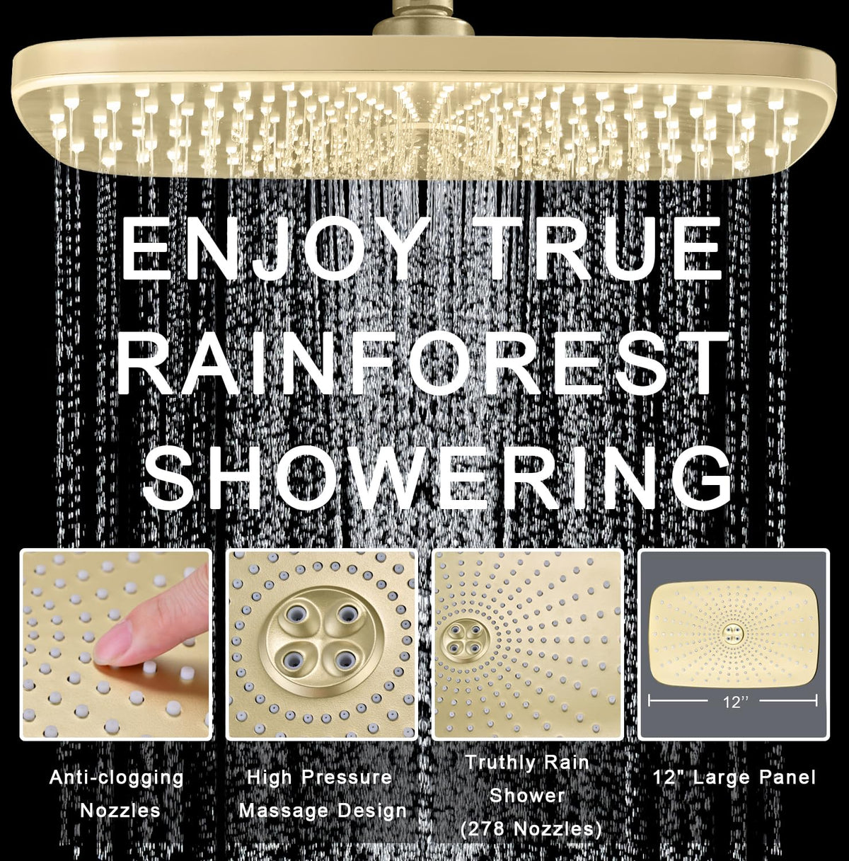 Shower Head with Rainfall Patter | Handheld Showerhead | Black | 1.8GPM