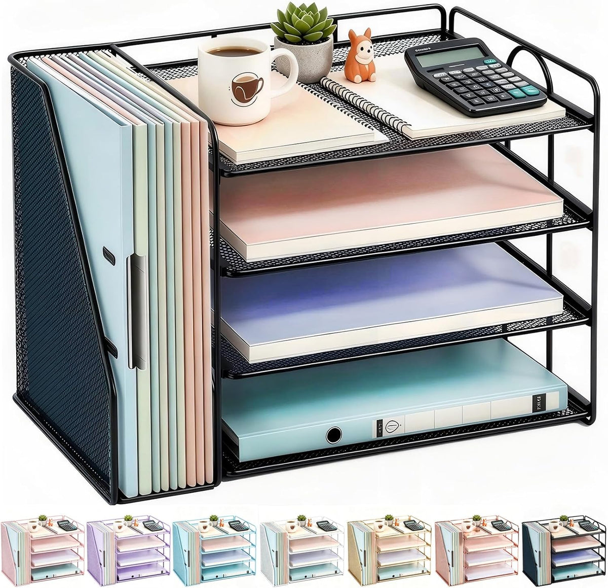 Paper Organizer With Magazine Holder | (Black, 4-Tier)