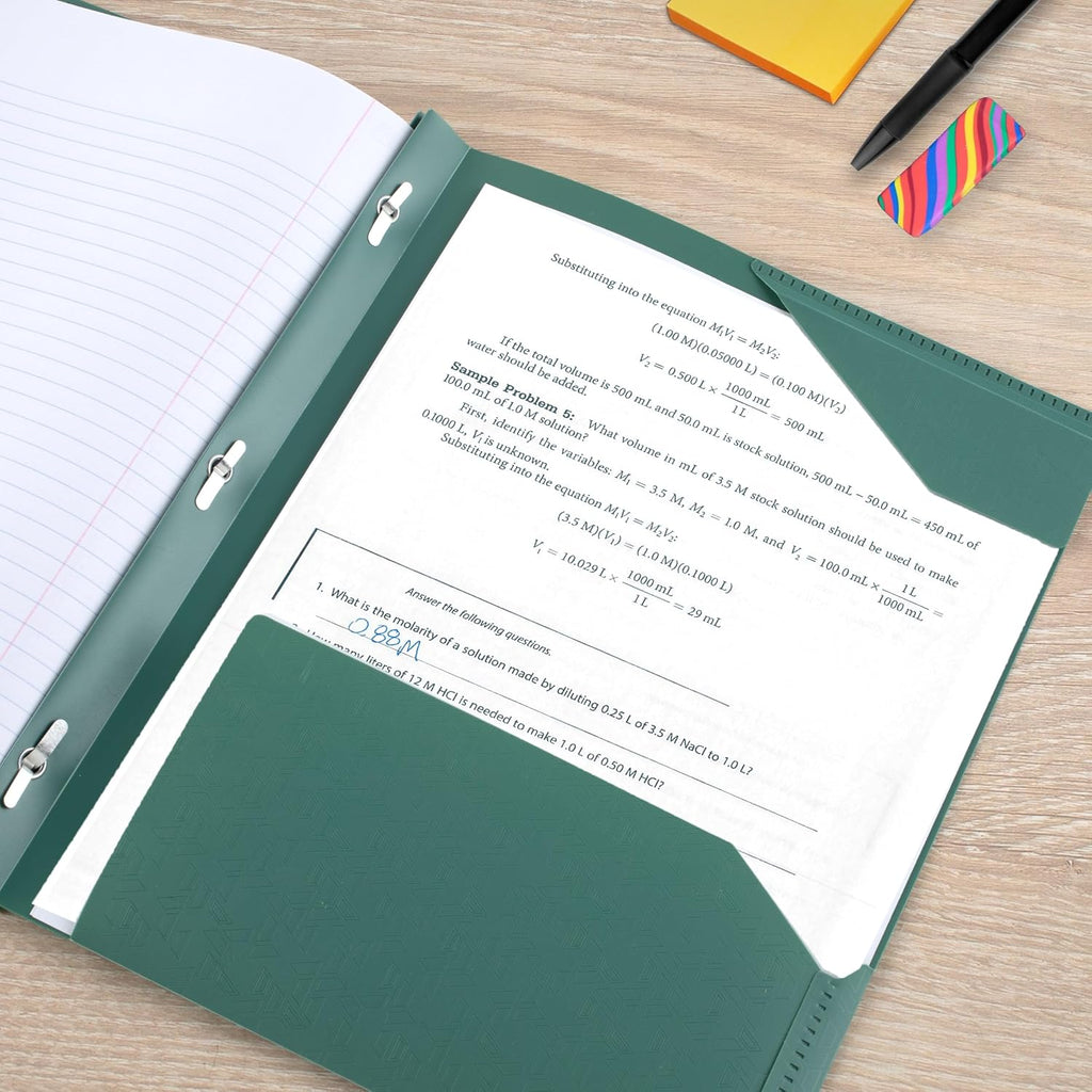 Five Star 2-Pocket Plastic Folder with Stay-Put Tabs and Prong Fasteners, Holds 8.5" x 11" Paper, Assorted Colors, 4 Pack (340300A)