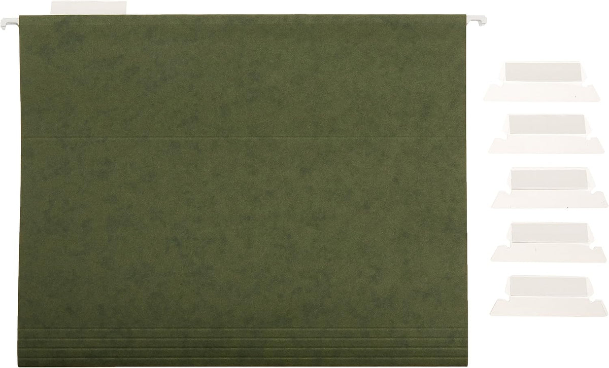 Amazon Basics Hanging File Folders with Adjustable Tabs, Sturdy Expandable Document Organizer, Letter Size 8.5x11 inch, Green, 25-Pack
