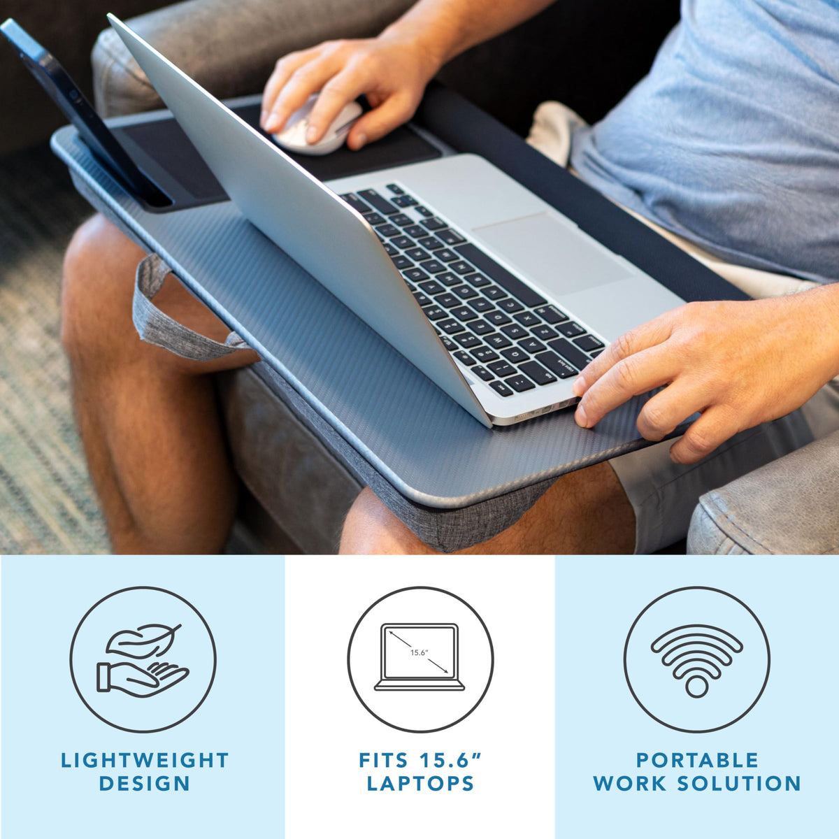 LAPGEAR Home Office Lap Desk – Black Carbon, Fits 15.6” Laptops