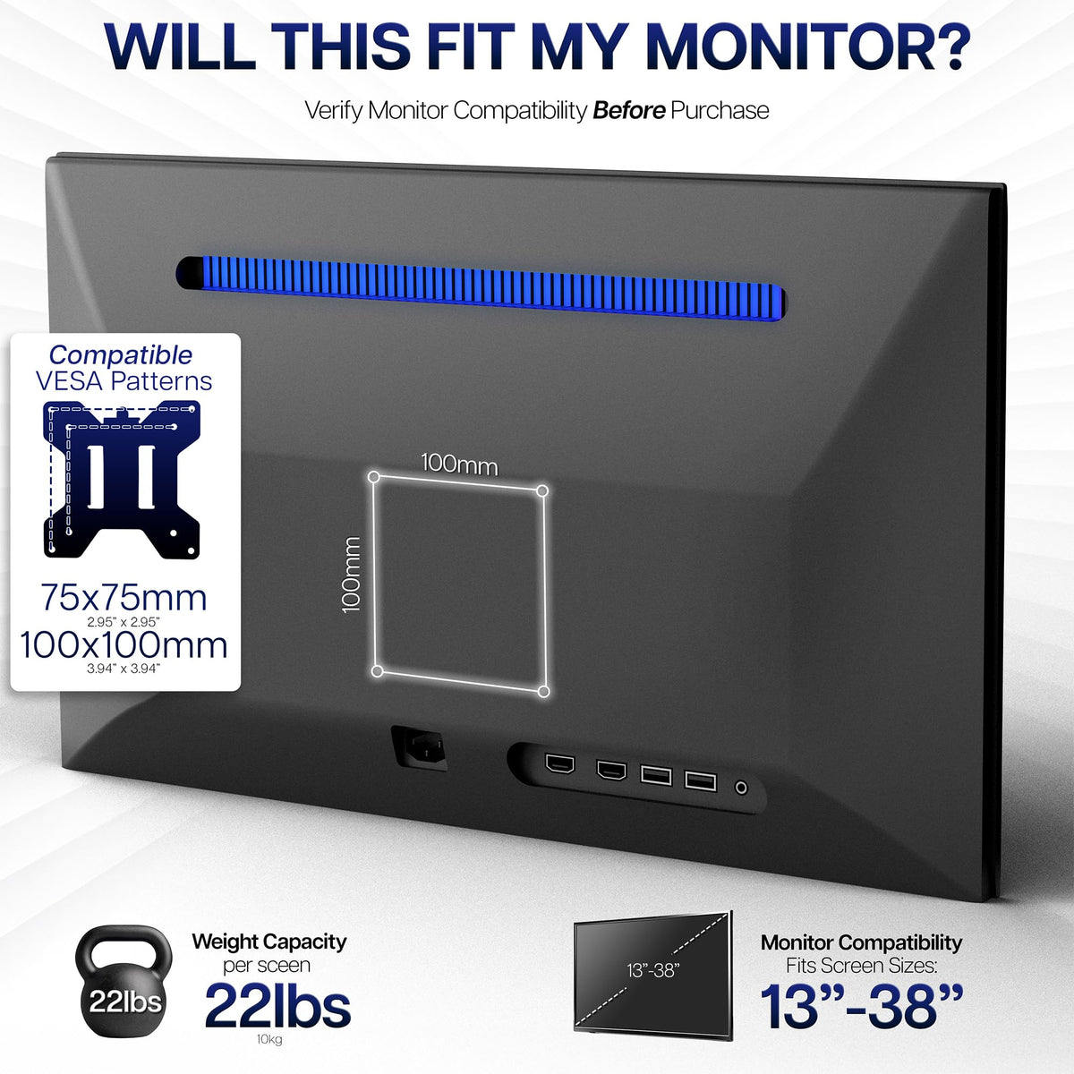 Dual Monitor Desk Mount, Holds 2 Computer Screens up to 30 inches