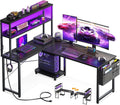 L Shaped Desk Gaming Desk with LED Light & Power Outlet | 53 Inch Home Office