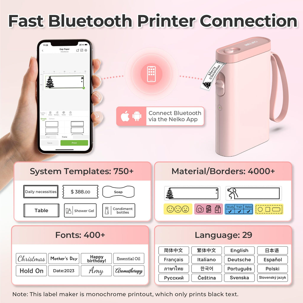 Nelko P21 Label Maker Machine with Tape, Bluetooth Label Printer, White