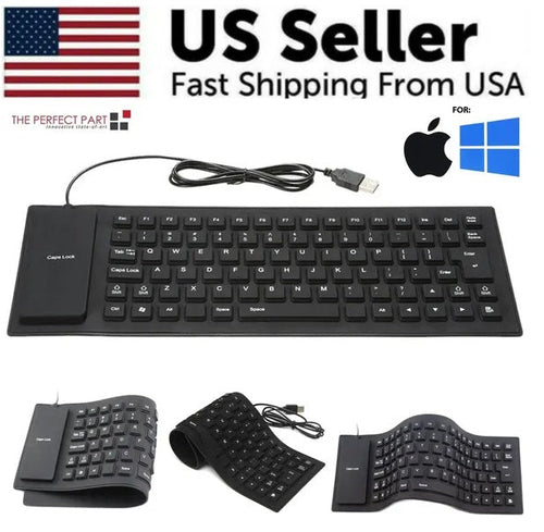 Waterproof Silicone Keyboard Foldable Flexible USB Dust & Dirtproof