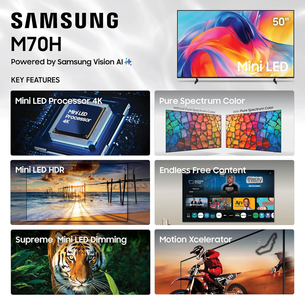 Samsung 50-Inch Class M70H Series, Mini LED, 4K, Smart TV, 2026