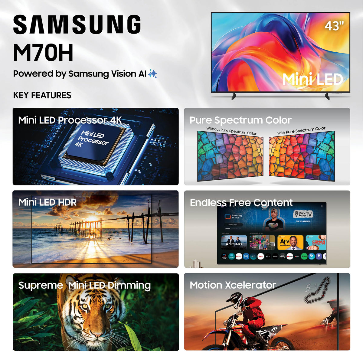 Samsung 50-Inch Class M70H Series, Mini LED, 4K, Smart TV, 2026
