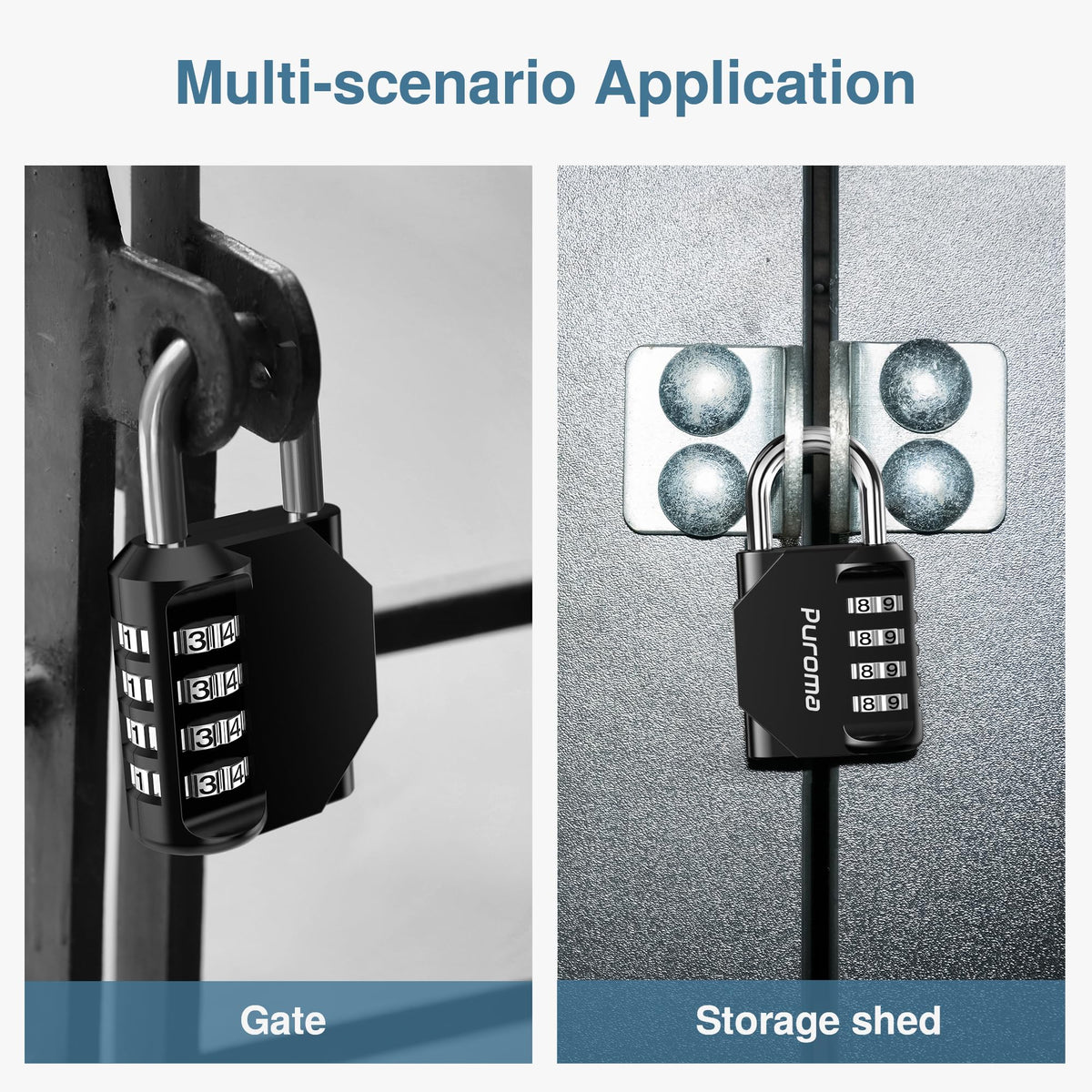 Puroma | 1 Combination Lock | 4 Digit Padlock | 2, 3, 4, & 10 Combo Packs