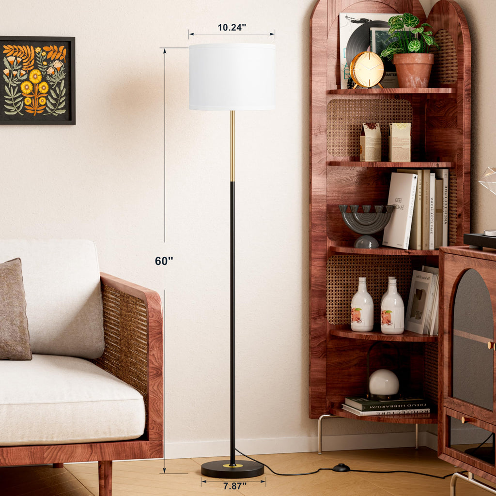 Modern Floor Lamp Simple Design with White Shade & Foot Pedal Switch