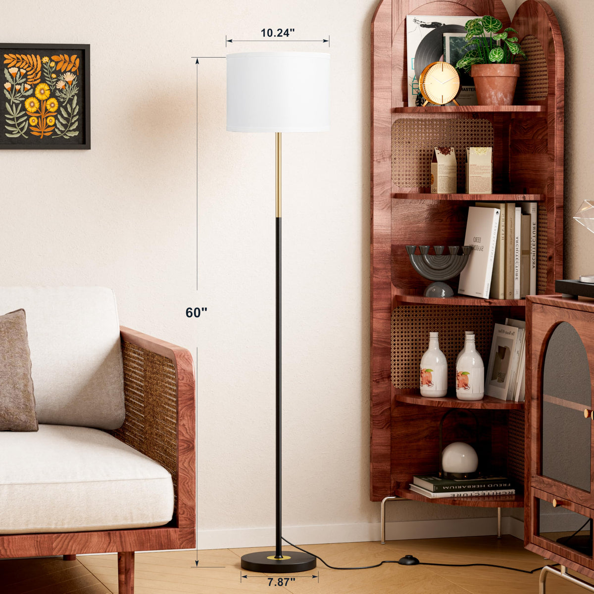 Modern Floor Lamp Simple Design with White Shade & Foot Pedal Switch