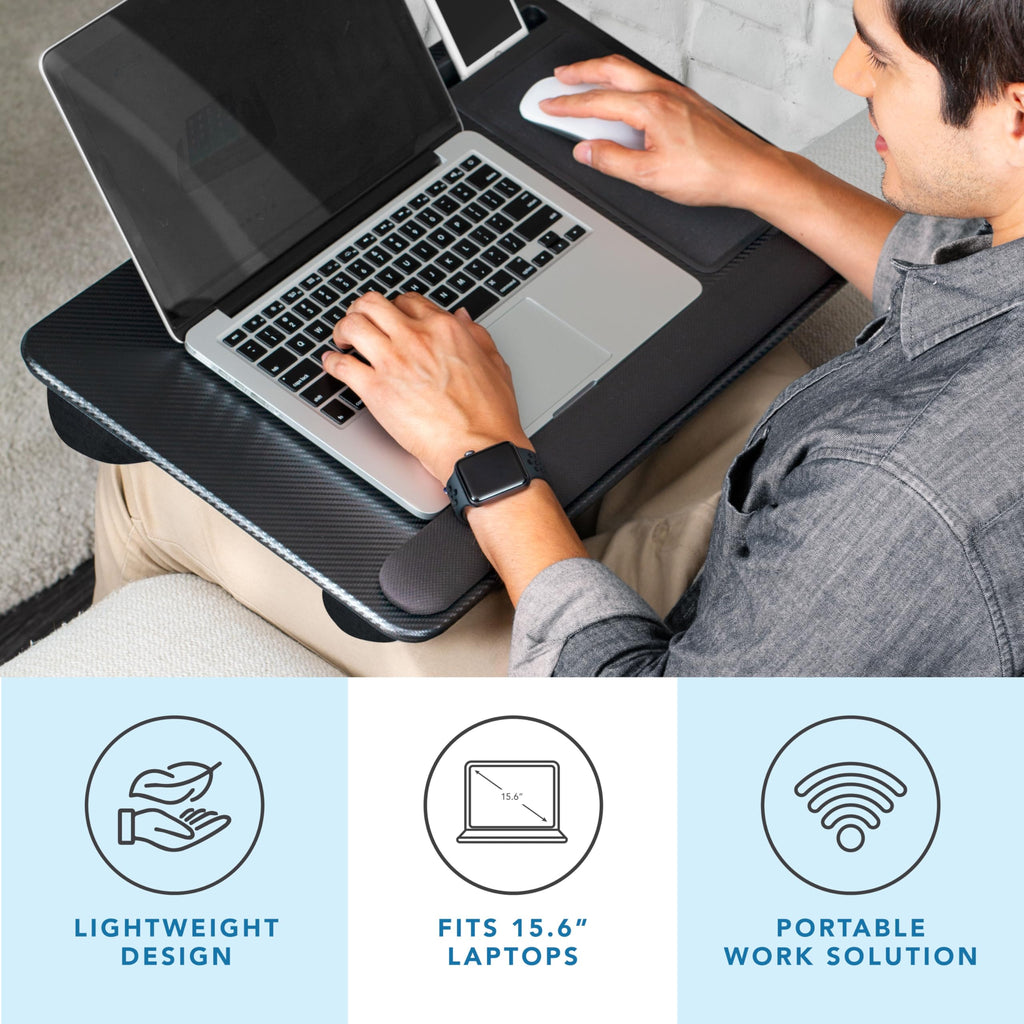 LAPGEAR Home Office Lap Desk – Black Carbon, Fits 15.6” Laptops