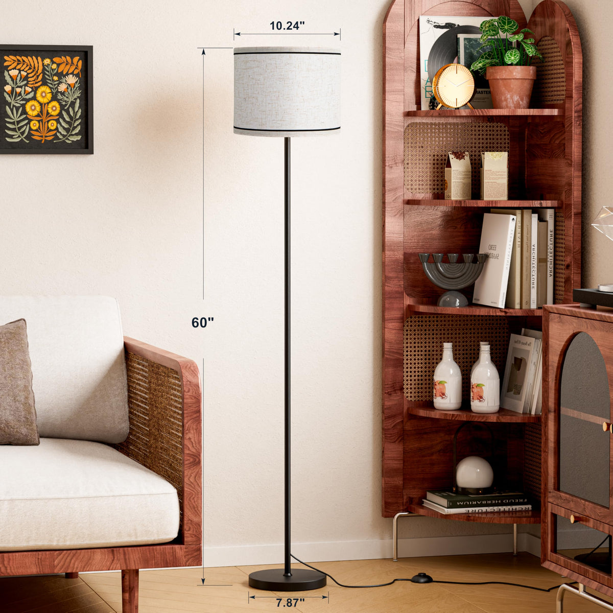 Modern Floor Lamp Simple Design with White Shade & Foot Pedal Switch