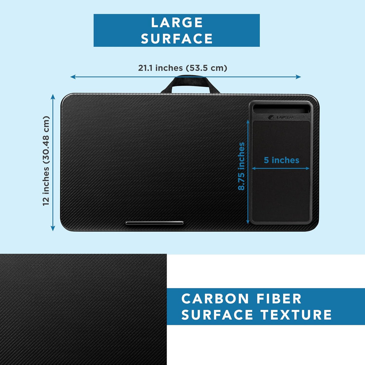 LAPGEAR Home Office Lap Desk – Black Carbon, Fits 15.6” Laptops