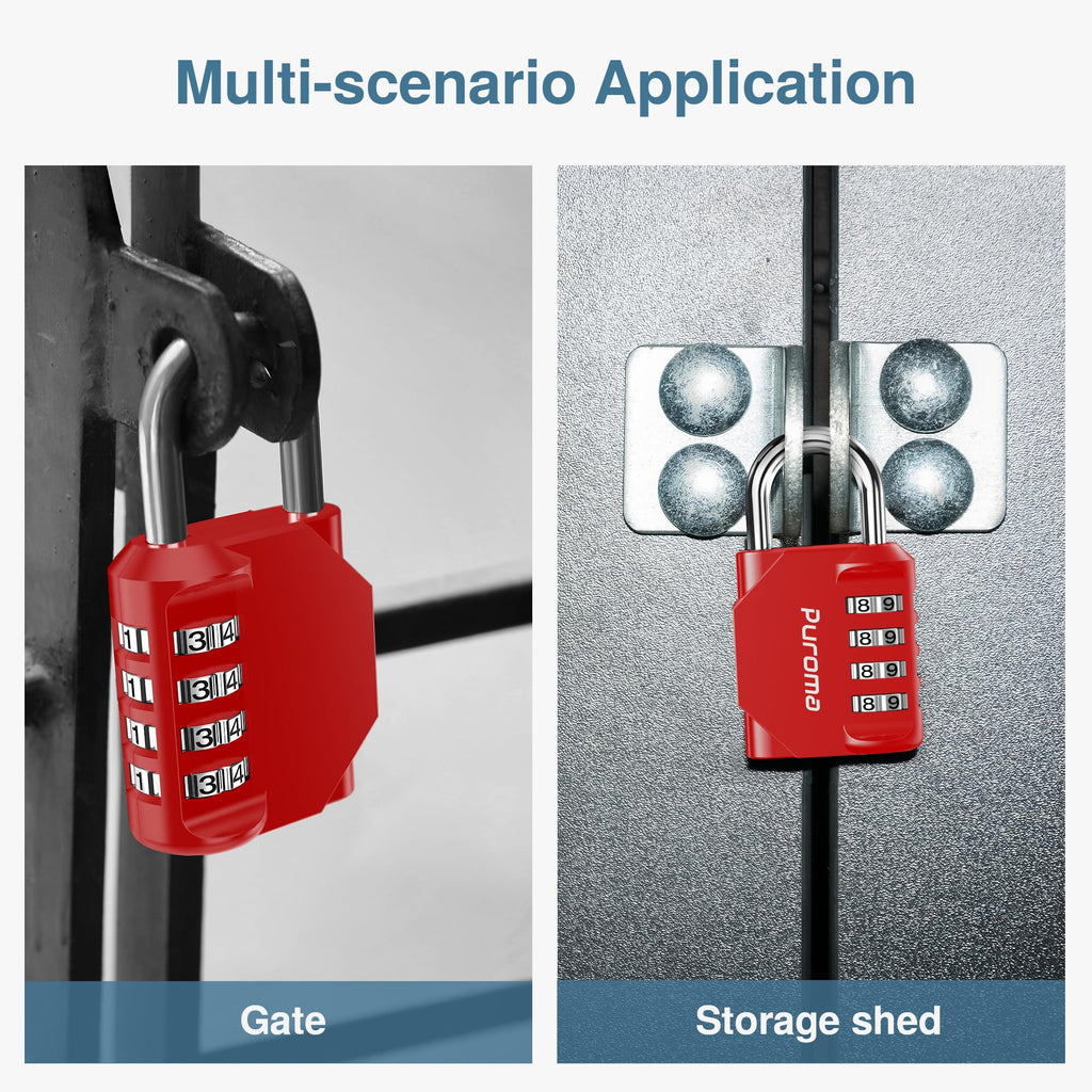 Puroma | 1 Combination Lock | 4 Digit Padlock | 2, 3, 4, & 10 Combo Packs