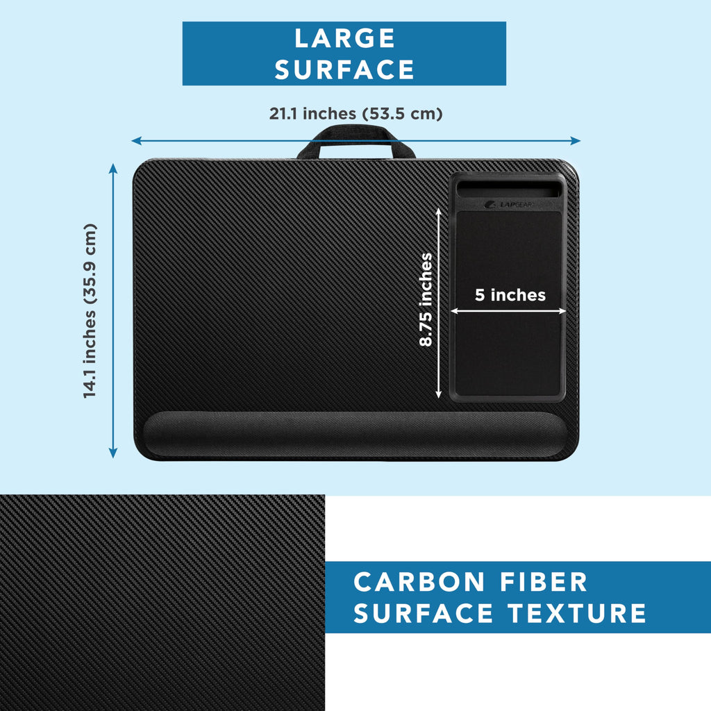 LAPGEAR Home Office Lap Desk – Black Carbon, Fits 15.6” Laptops
