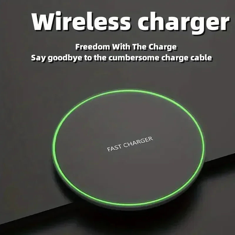Wireless charger with green border on a dark background