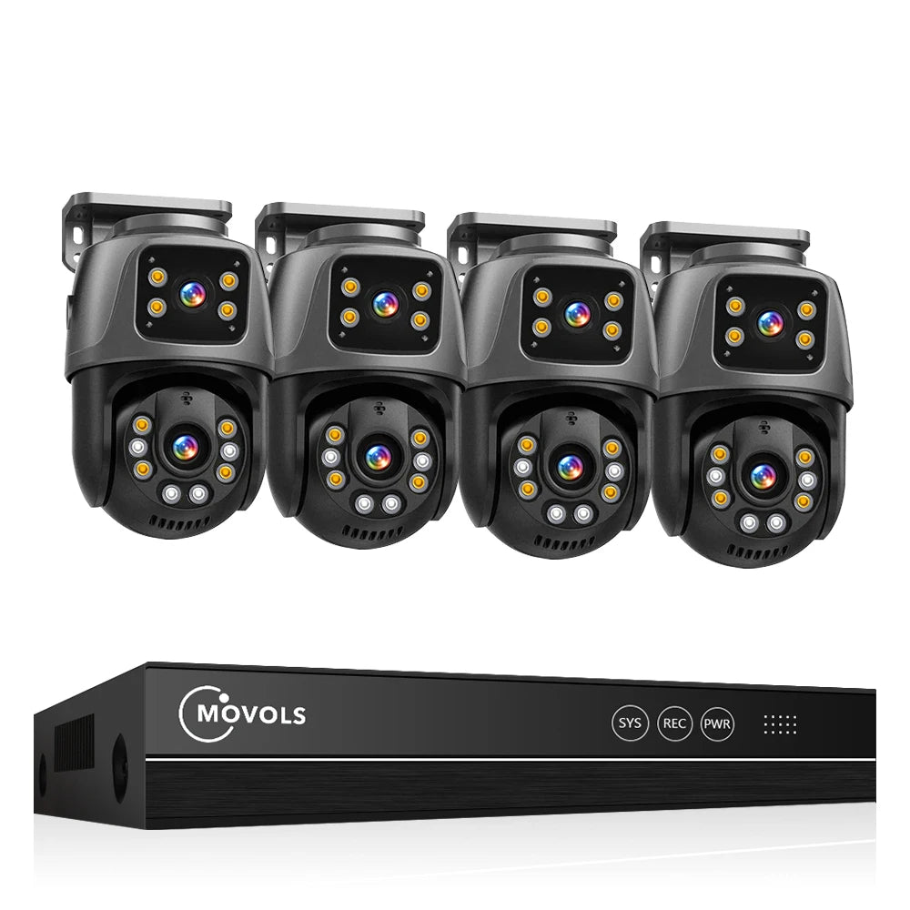 Movols 6MP XMEYE POE Surveillance System Dual Lens PTZ Two Way Audio POE Security Camera System 16CH NVR Video Surveillance Kit