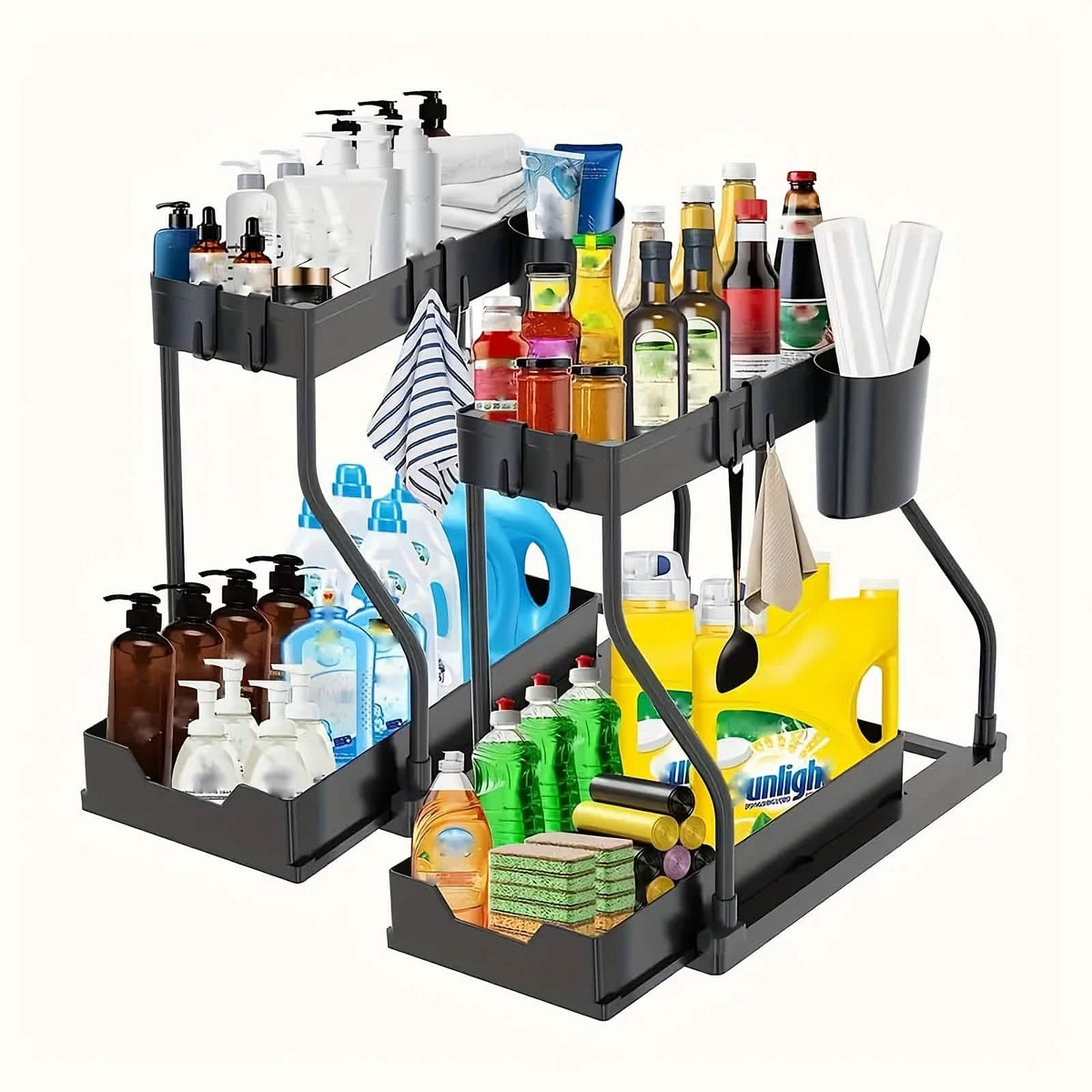 2-Piece Under Sink Multi Purpose Organizer with Sliding Shelves